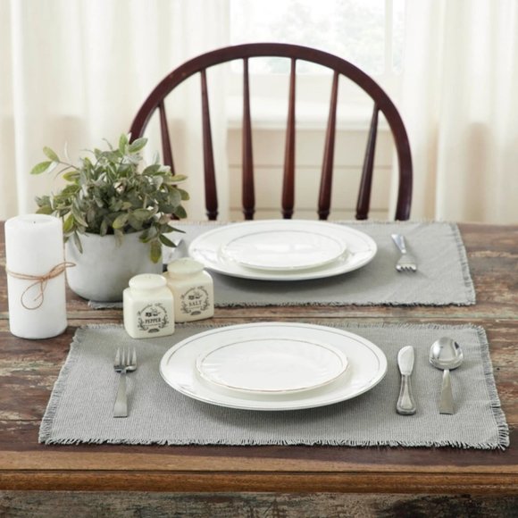 Burlap Dove Grey Placemat Set of 6 Fringed 13x19 - Picture 1 of 3